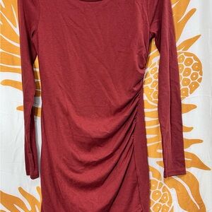 Rust Long Sleeve Ruched Dress